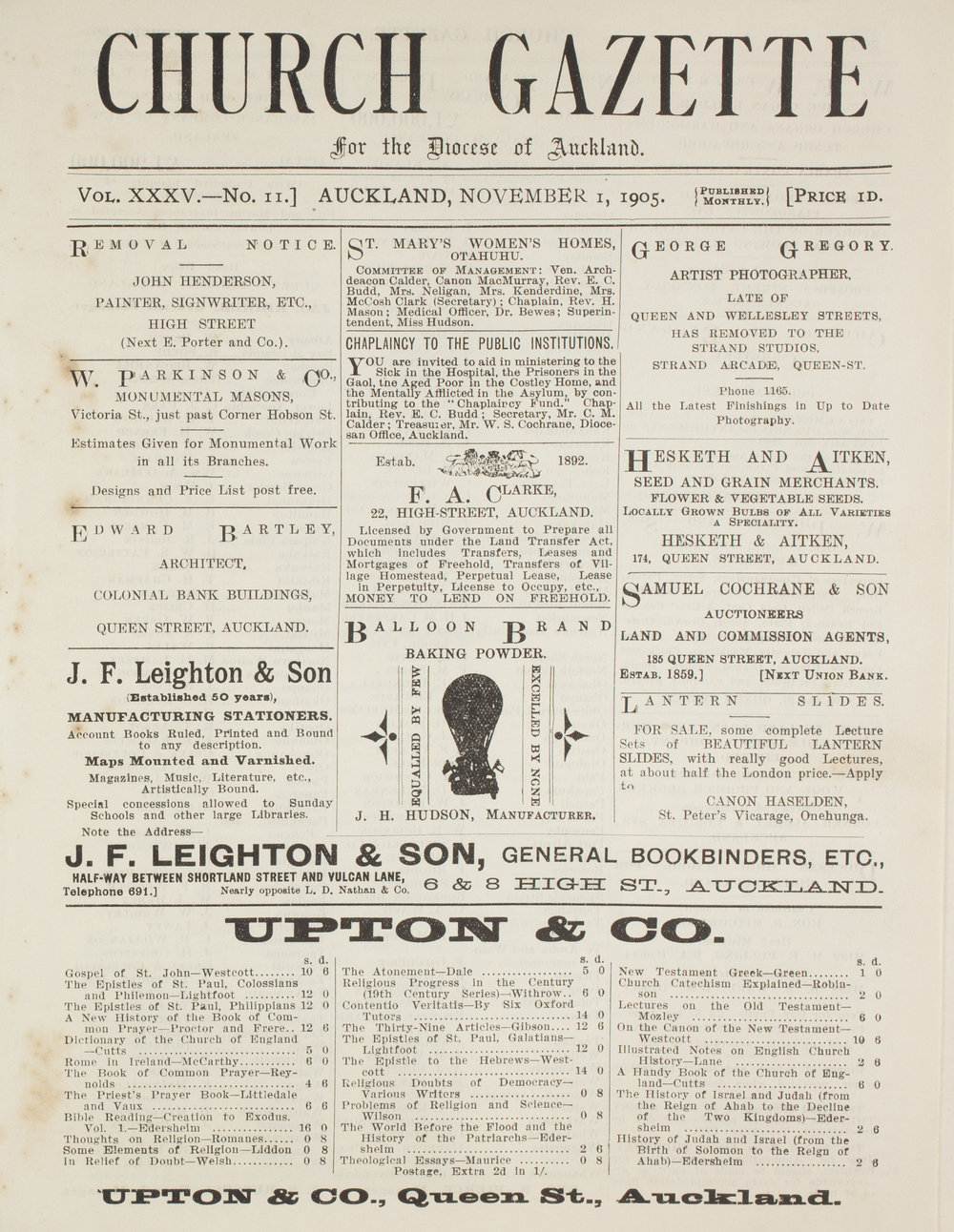 Church Gazette, Auckland: November 1905