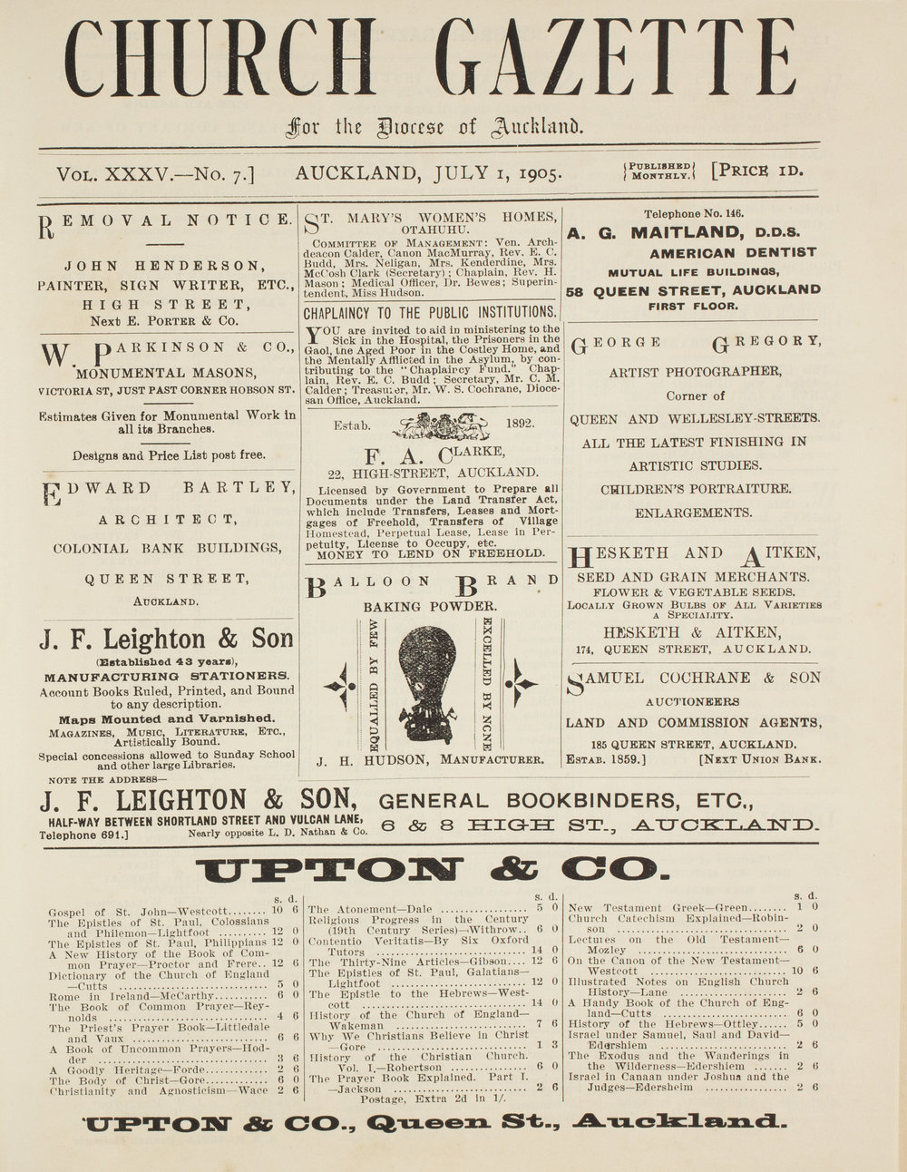 Church Gazette, Auckland: July 1905