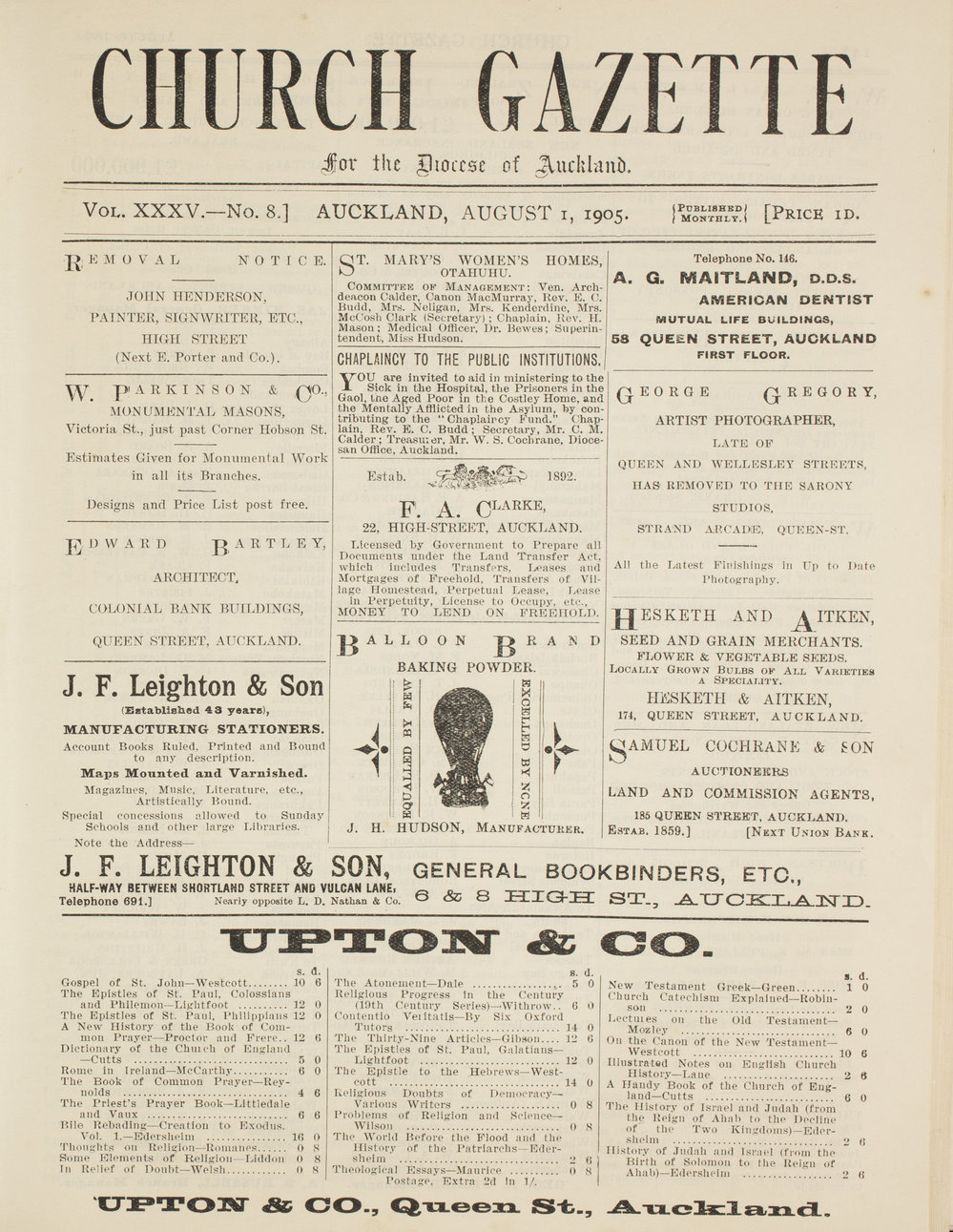 Church Gazette, Auckland: August 1905