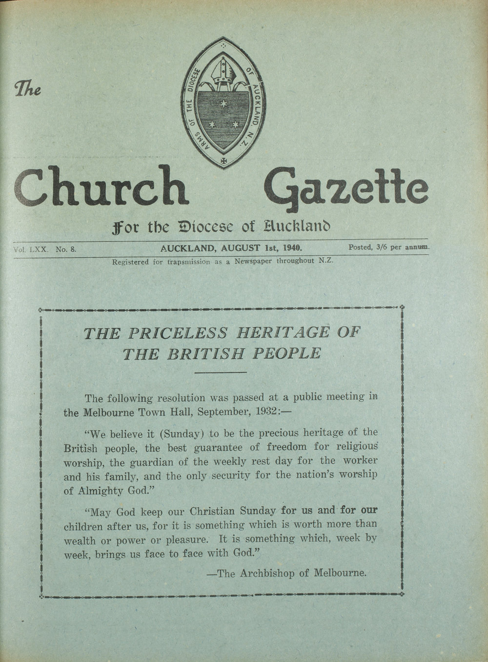 Church Gazette, Auckland: August 1940