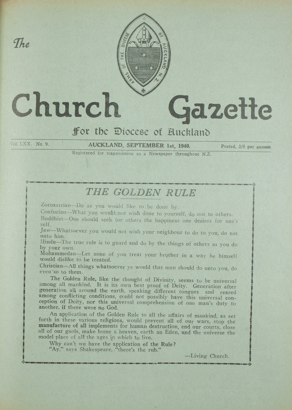 Church Gazette, Auckland: September 1940