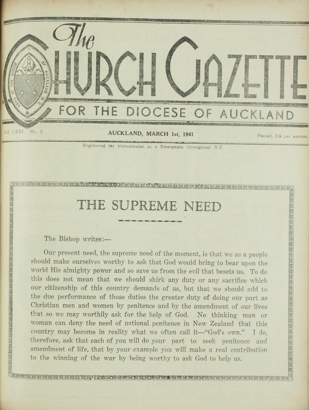 Church Gazette, Auckland: March 1941