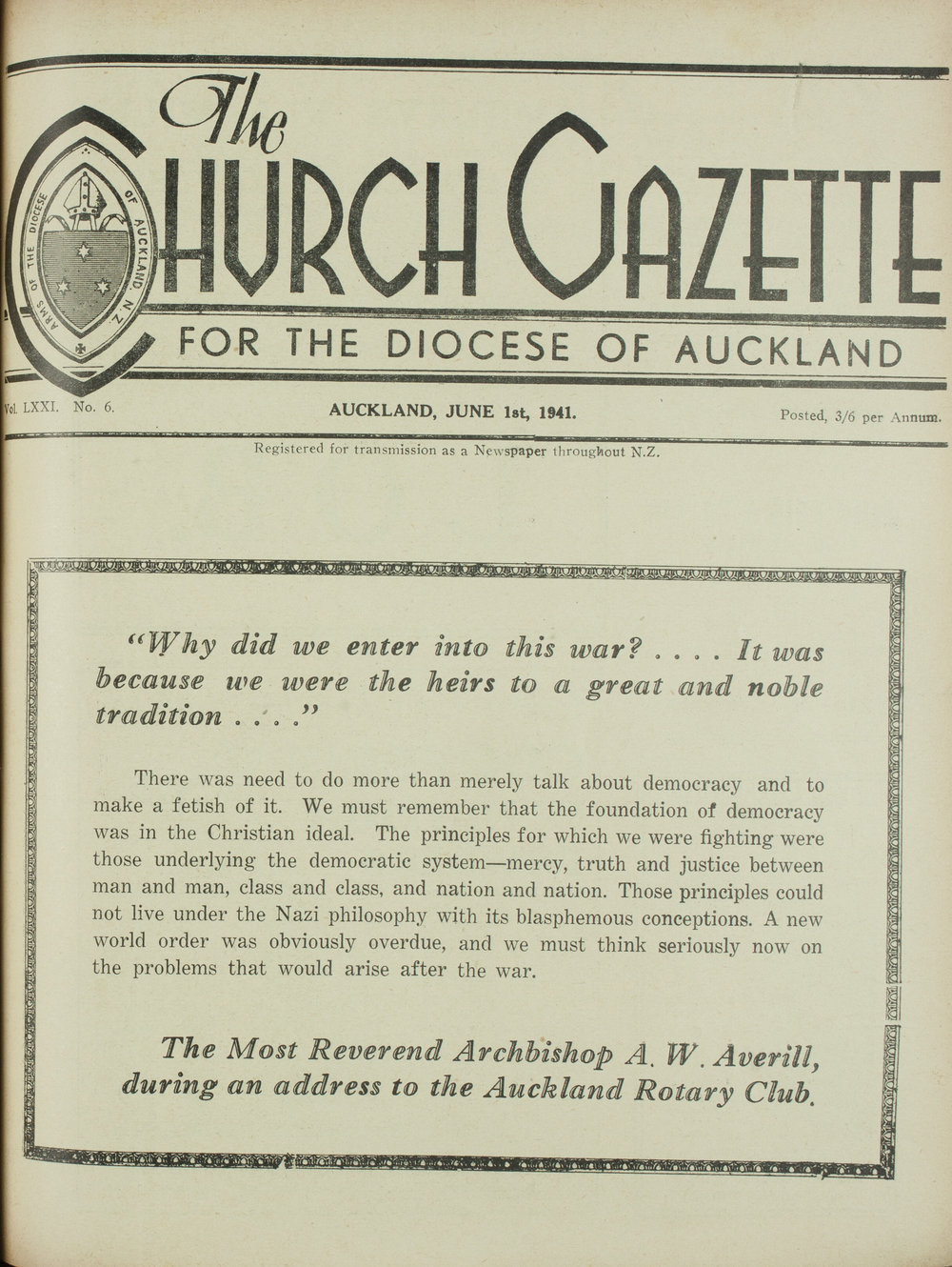 Church Gazette, Auckland: June 1941