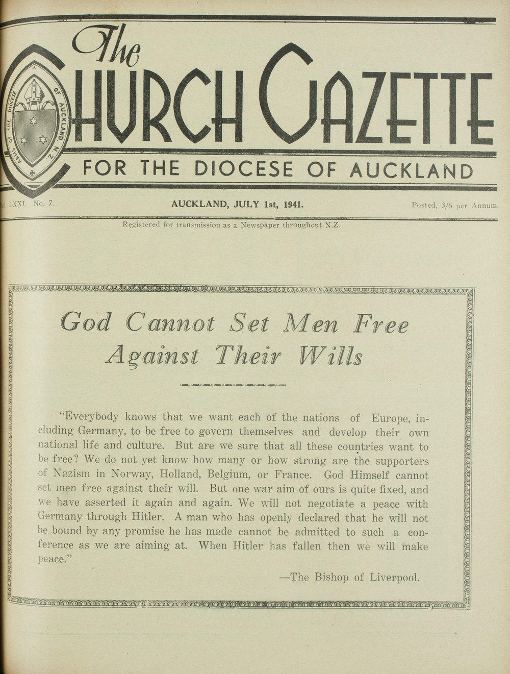 Church Gazette, Auckland: July 1941