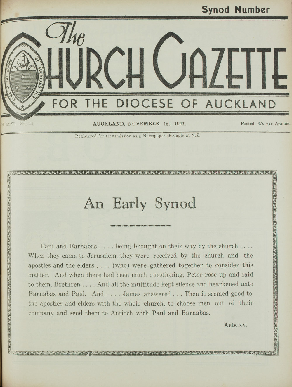Church Gazette, Auckland: November 1941
