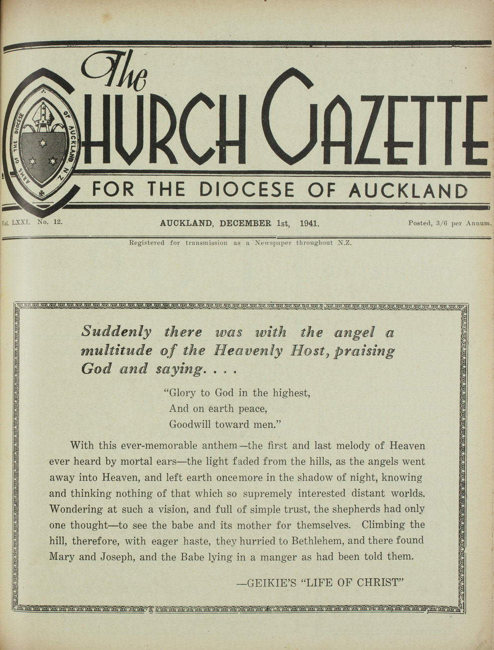 Church Gazette, Auckland: December 1941