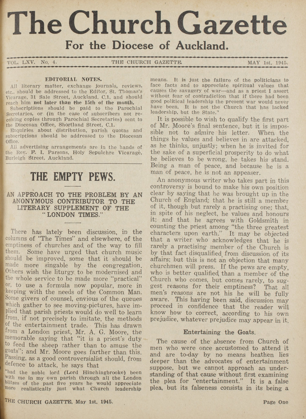 Church Gazette, Auckland: May 1945