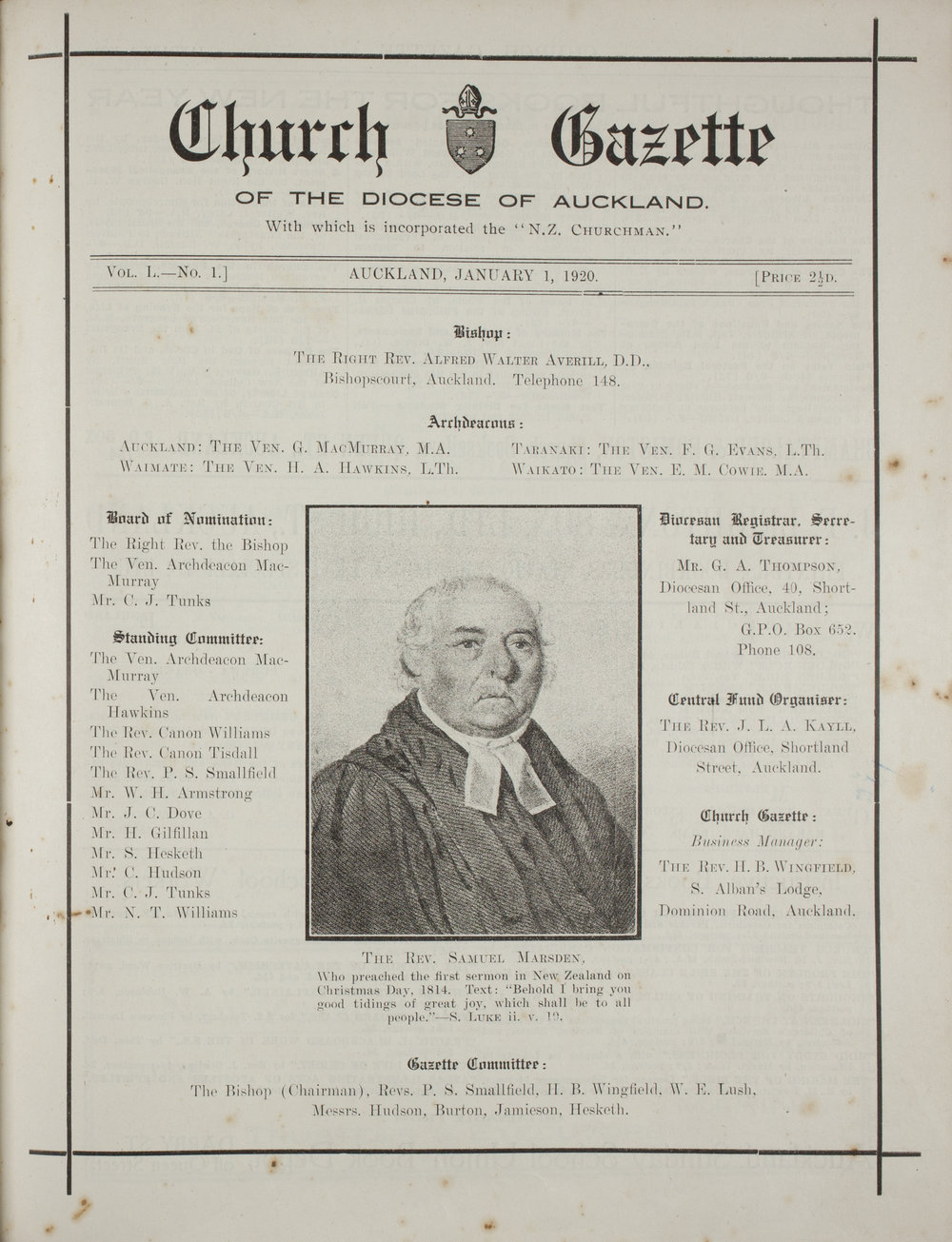 Church Gazette, Auckland: January 1920