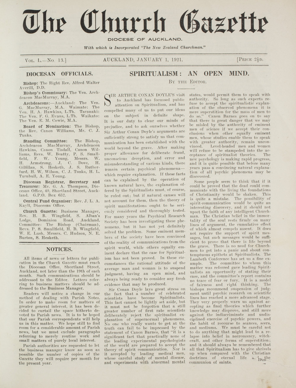 Church Gazette, Auckland: January 1921