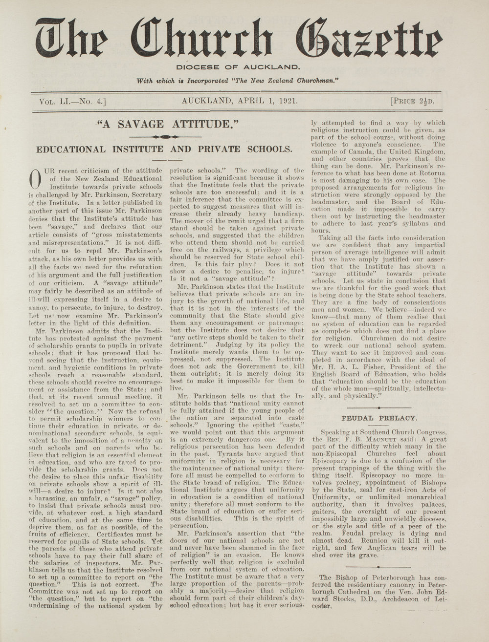 Church Gazette, Auckland: April 1921