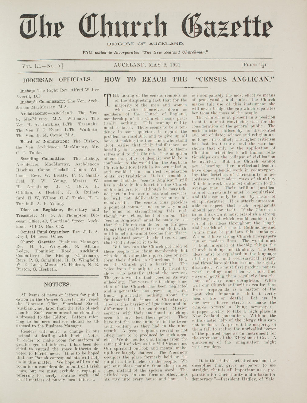 Church Gazette, Auckland: May 1921