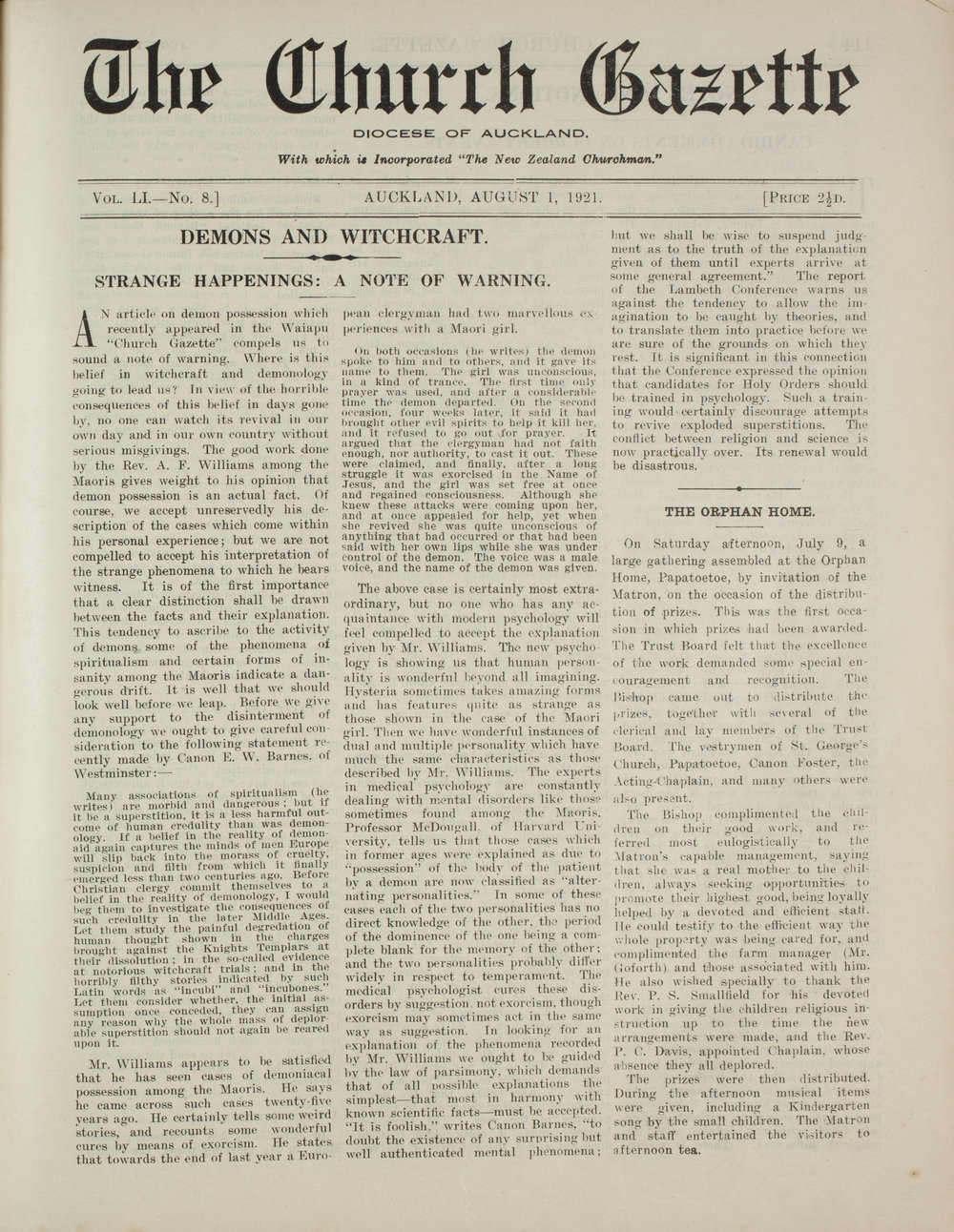 Church Gazette, Auckland: August 1921