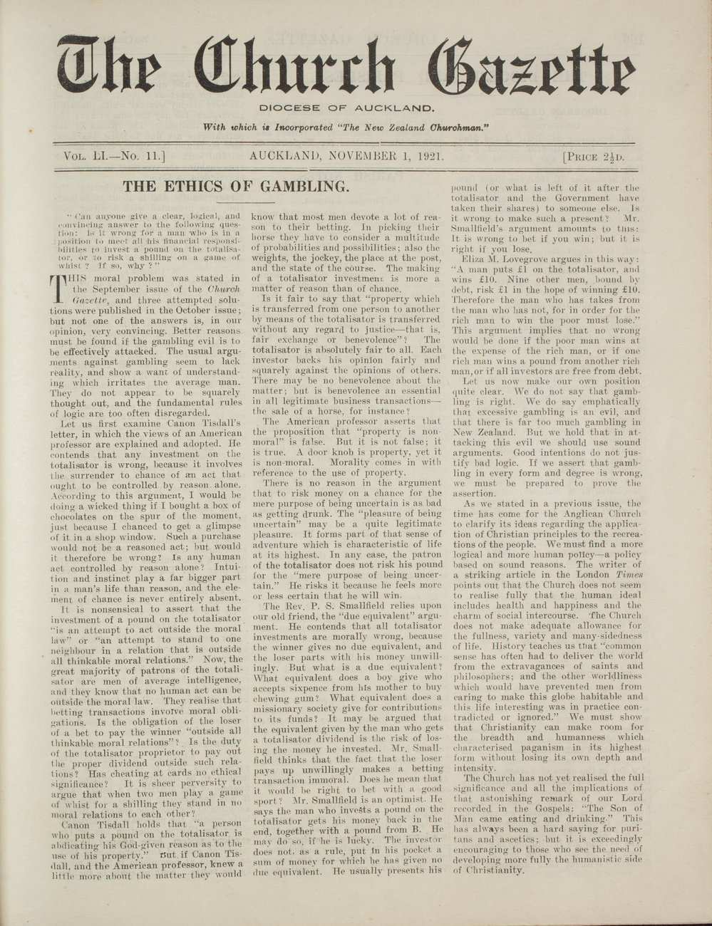 Church Gazette, Auckland: November 1921