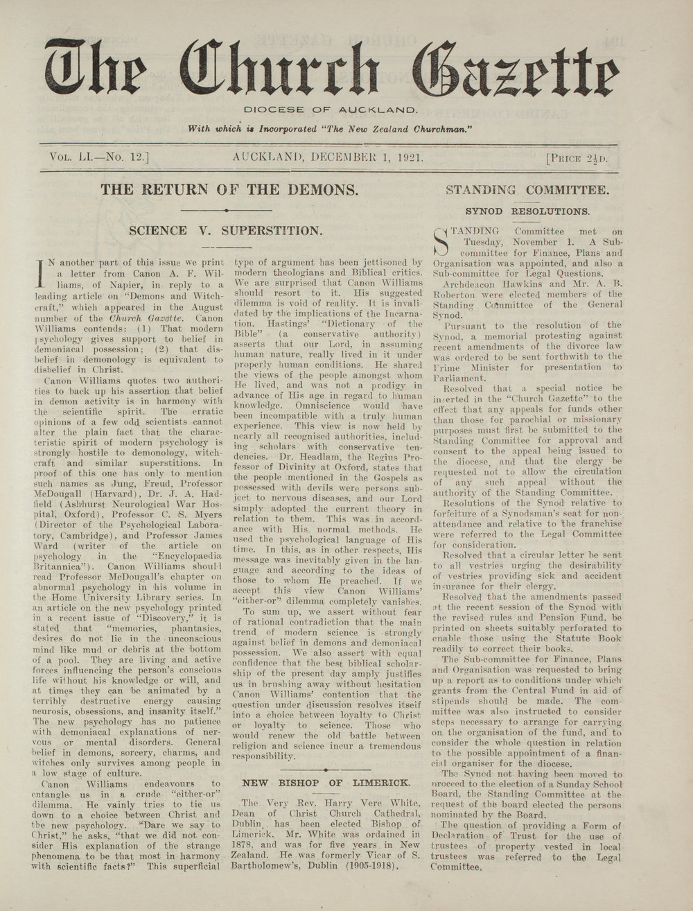 Church Gazette, Auckland: December 1921