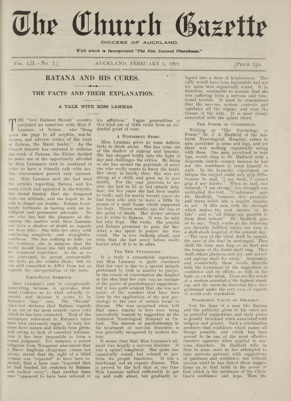 Church Gazette, Auckland: February 1922