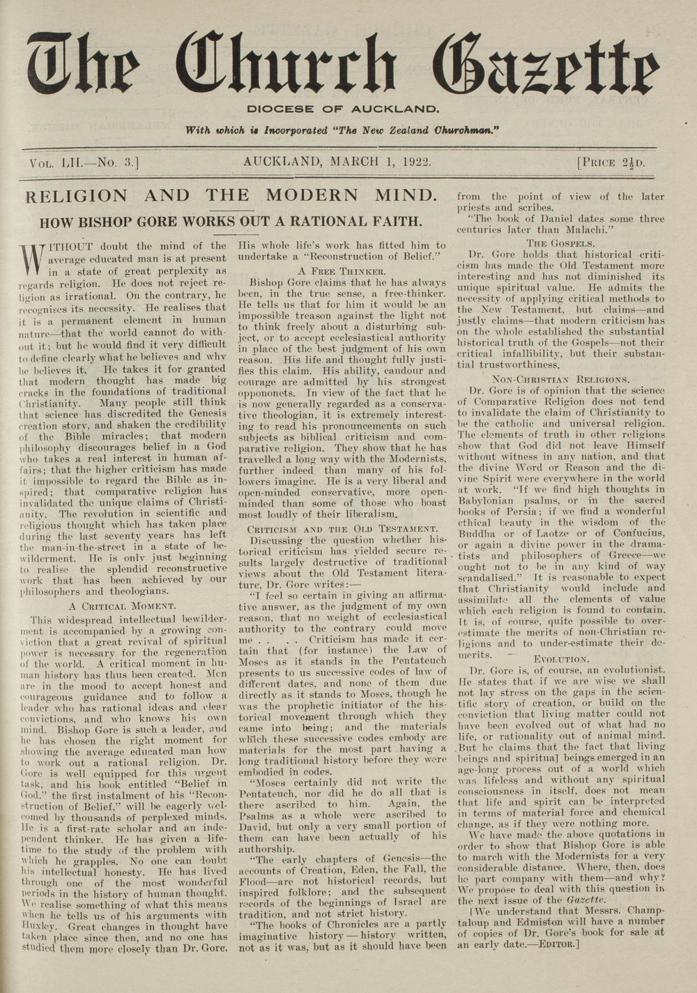 Church Gazette, Auckland: March 1922