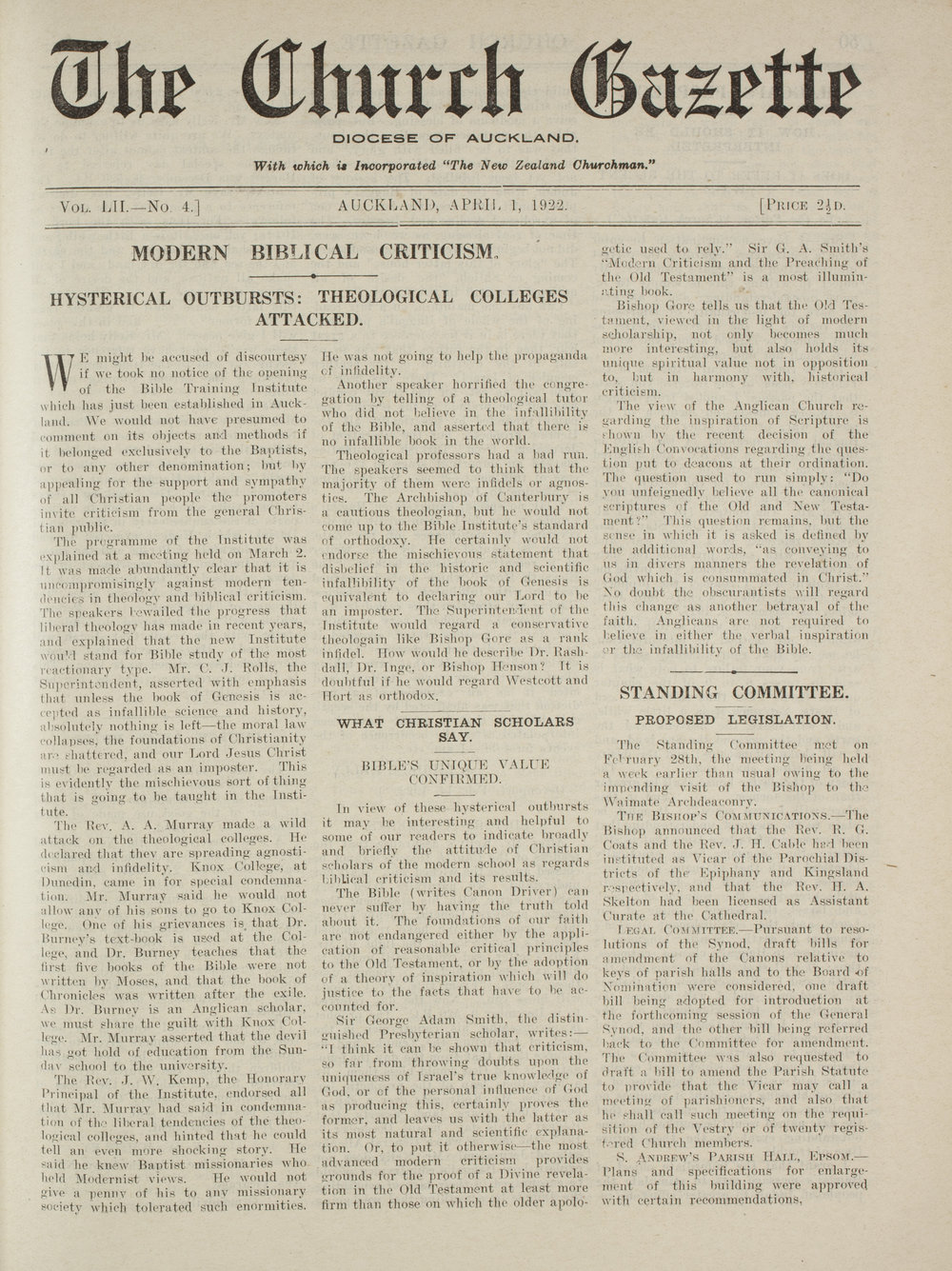 Church Gazette, Auckland: April 1922
