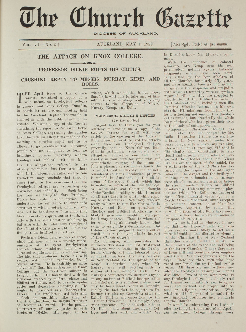 Church Gazette, Auckland: May 1922