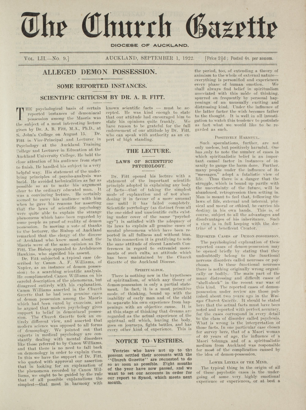 Church Gazette, Auckland: September 1922