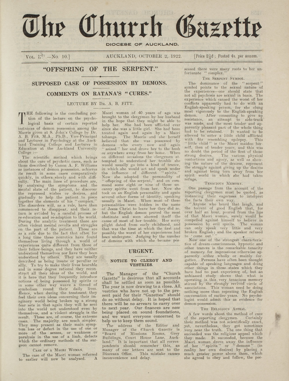Church Gazette, Auckland: October 1922