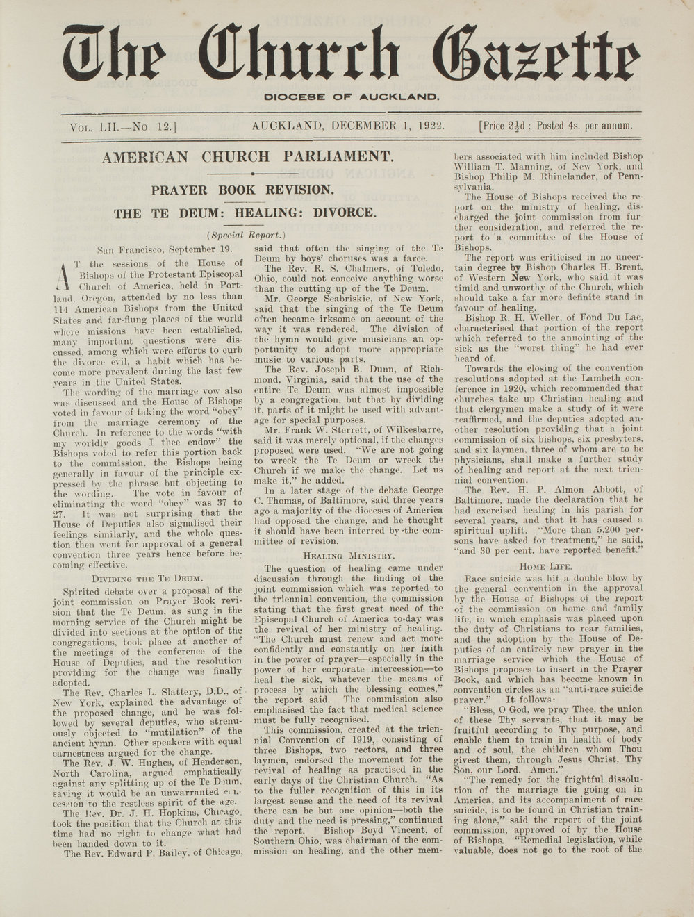 Church Gazette, Auckland: December 1922
