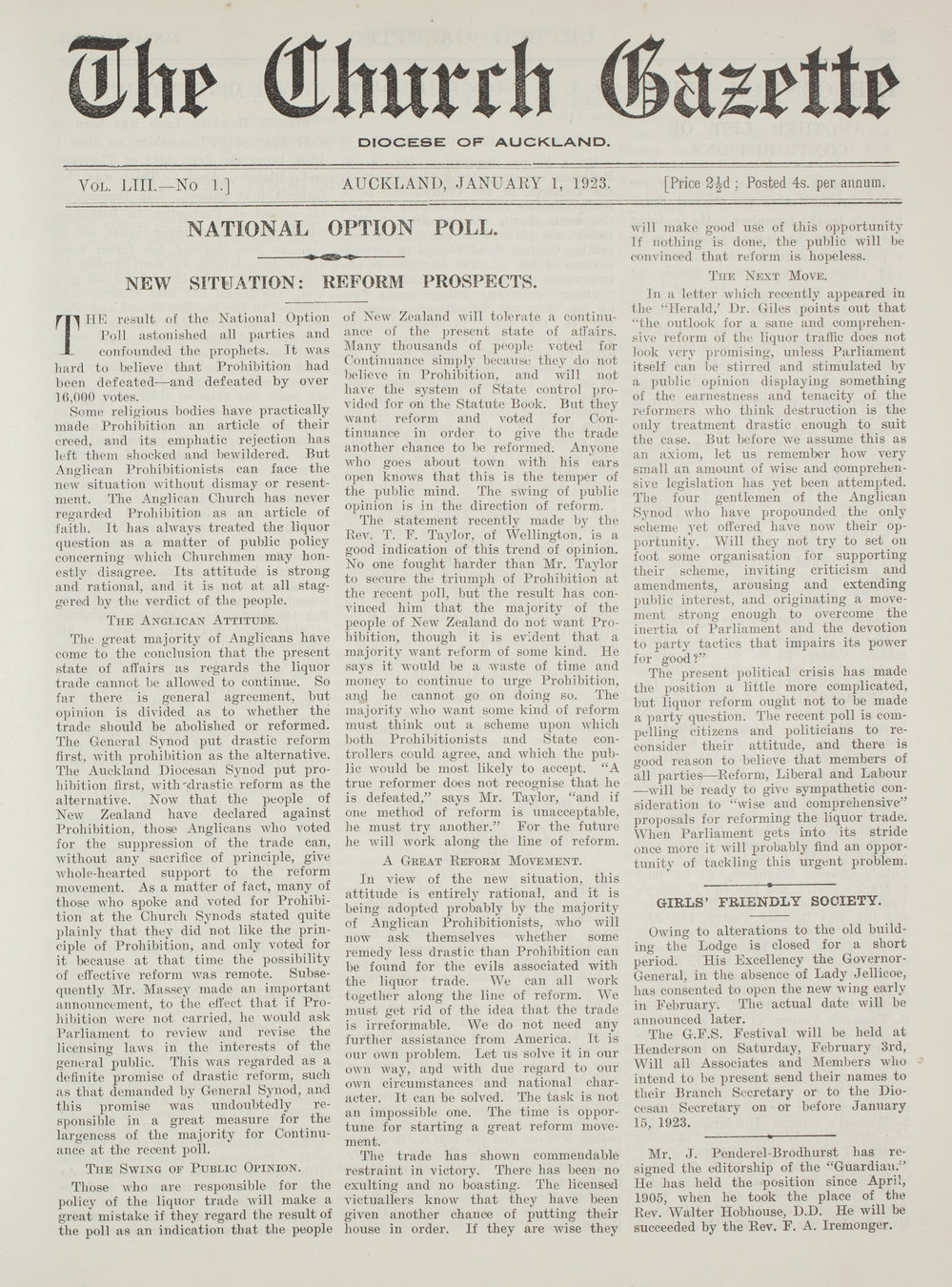 Church Gazette, Auckland: January 1923