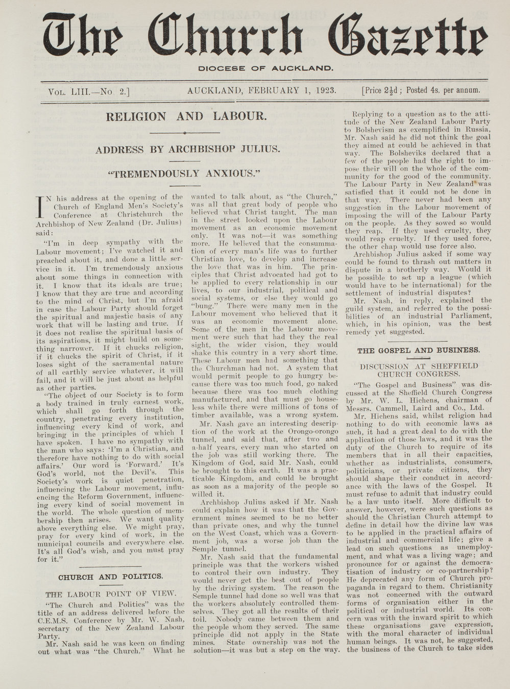 Church Gazette, Auckland: February 1923