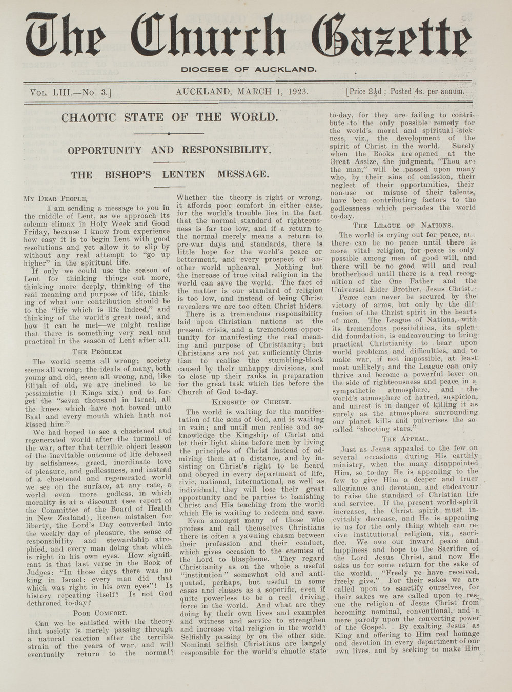 Church Gazette, Auckland: March 1923