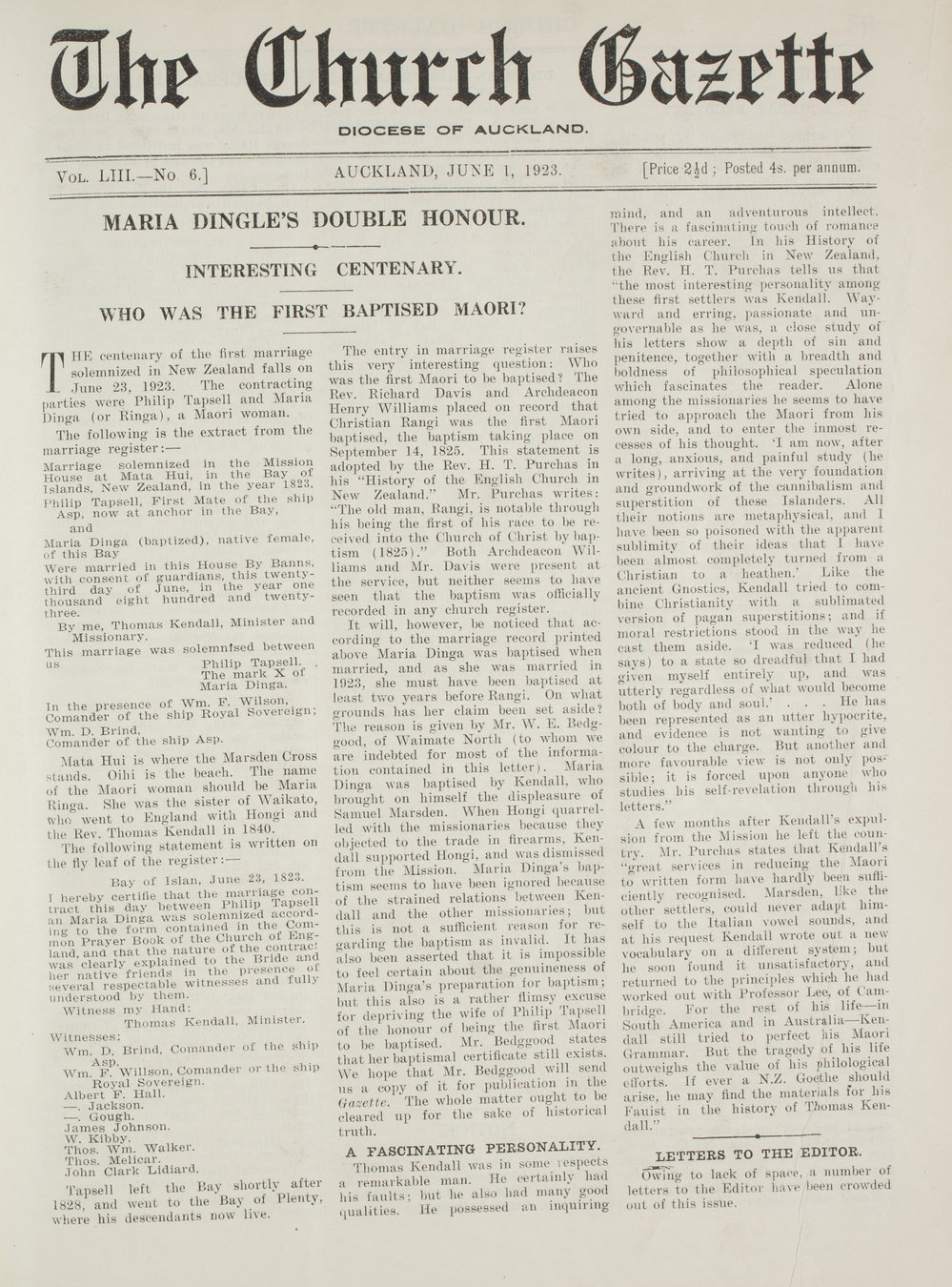 Church Gazette, Auckland: June 1923