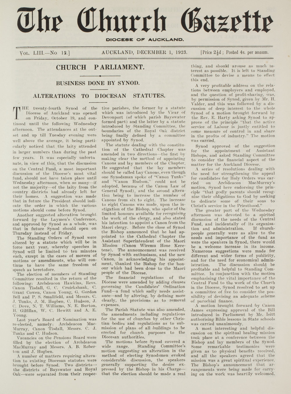 Church Gazette, Auckland: December 1923