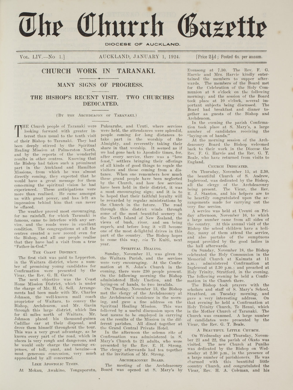 Church Gazette, Auckland: January 1924
