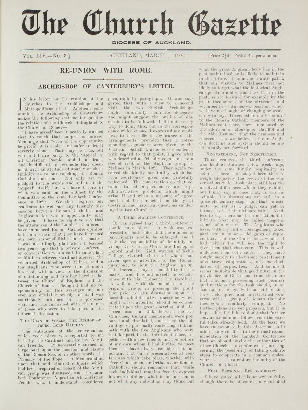 Church Gazette, Auckland: March 1924