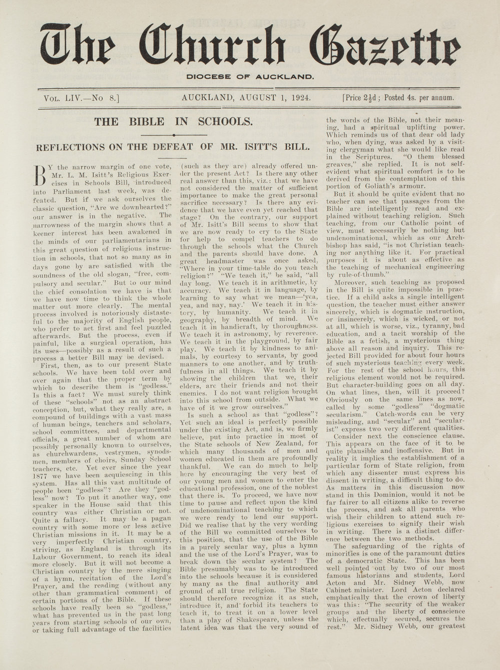 Church Gazette, Auckland: August 1924