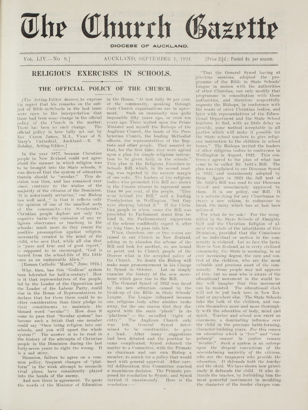 Church Gazette, Auckland: September 1924