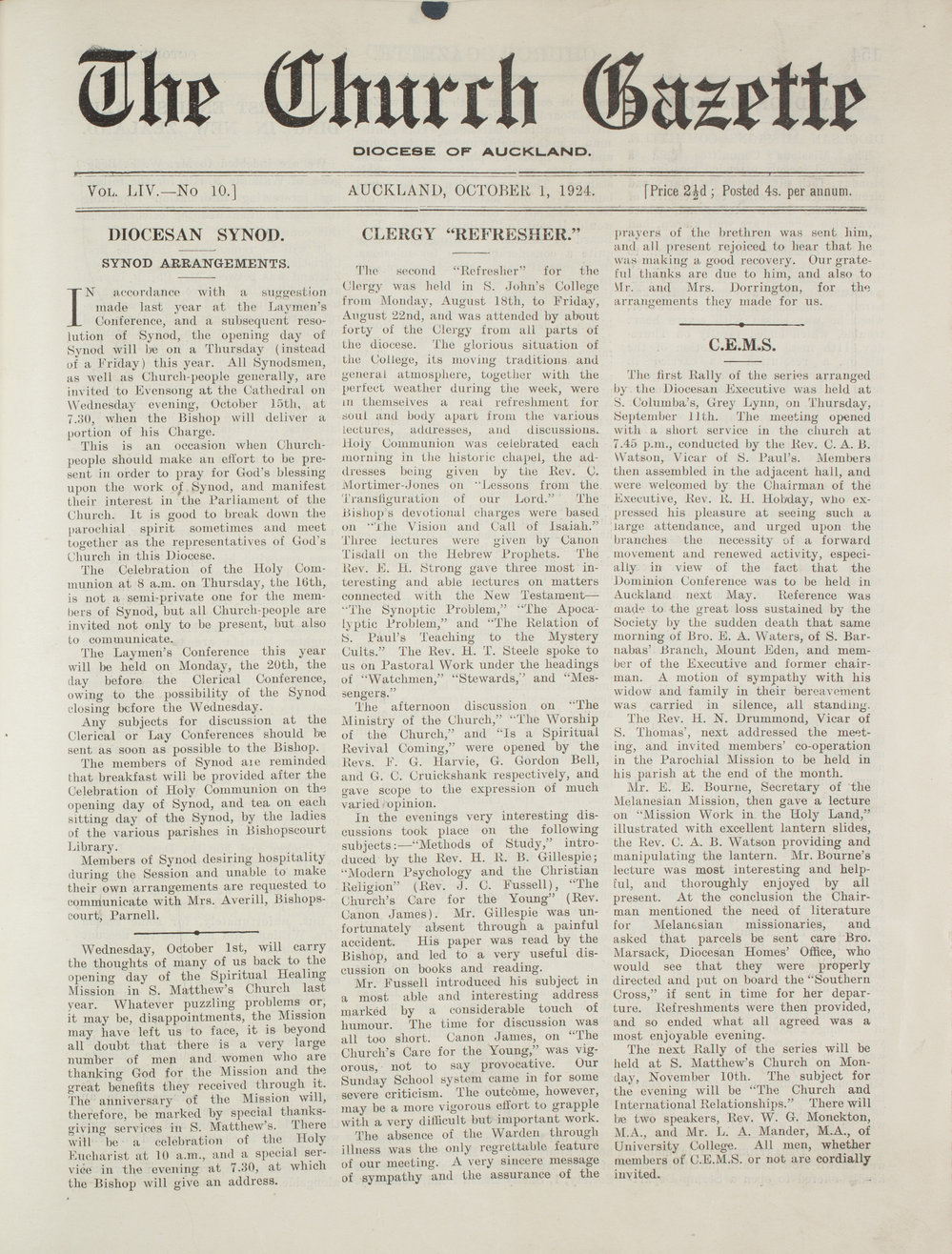Church Gazette, Auckland: October 1924