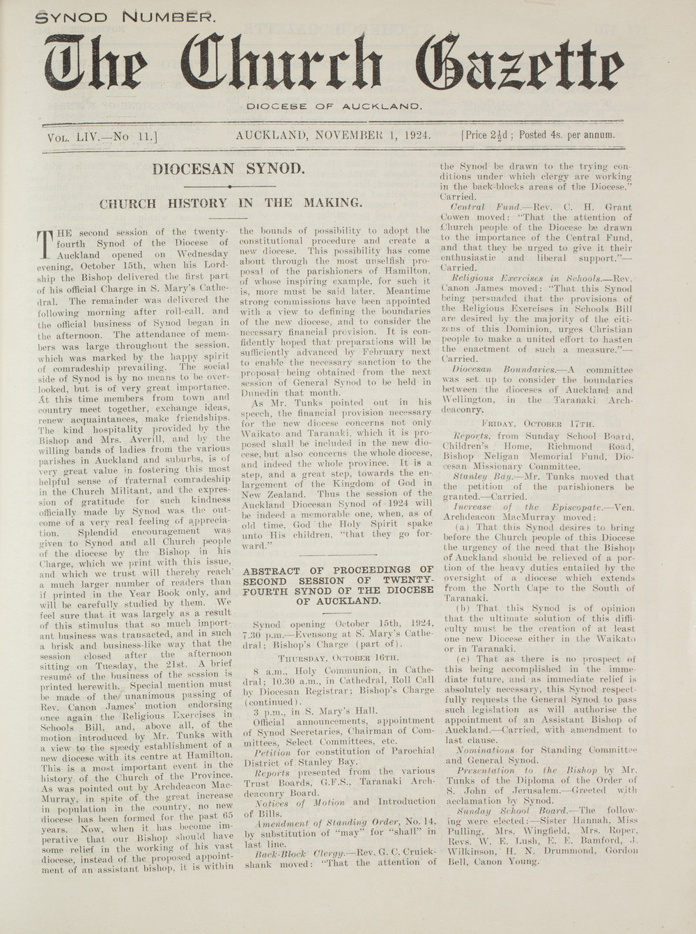 Church Gazette, Auckland: November 1924