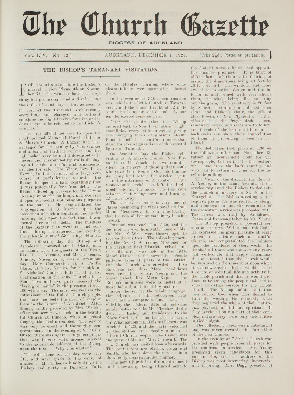 Church Gazette, Auckland: December 1924