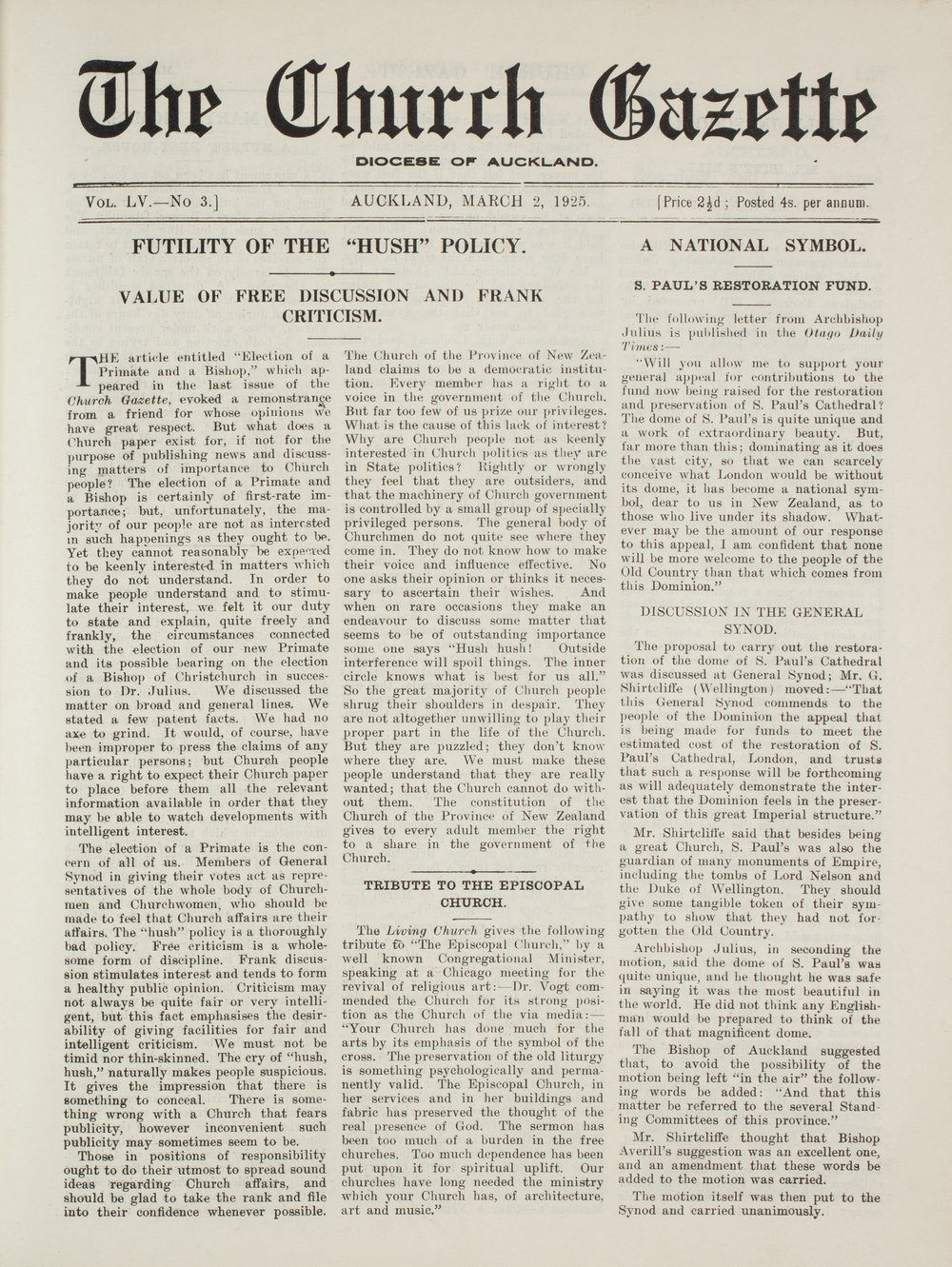 Church Gazette, Auckland: March 1925