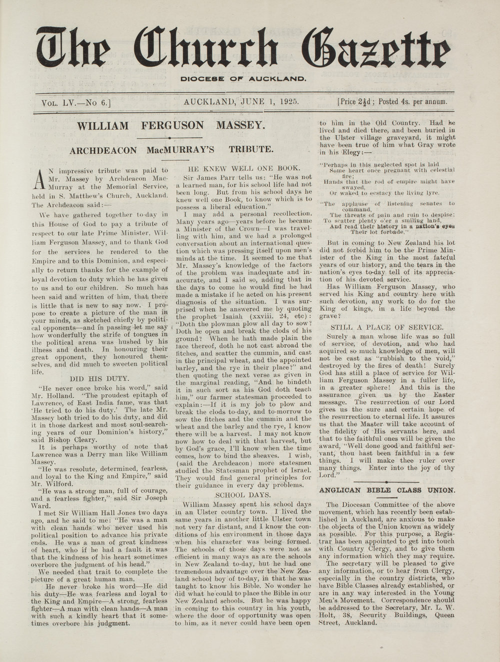 Church Gazette, Auckland: June 1925