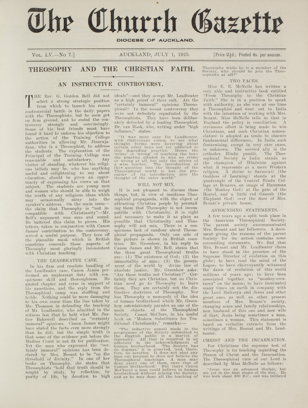 Church Gazette, Auckland: July 1925