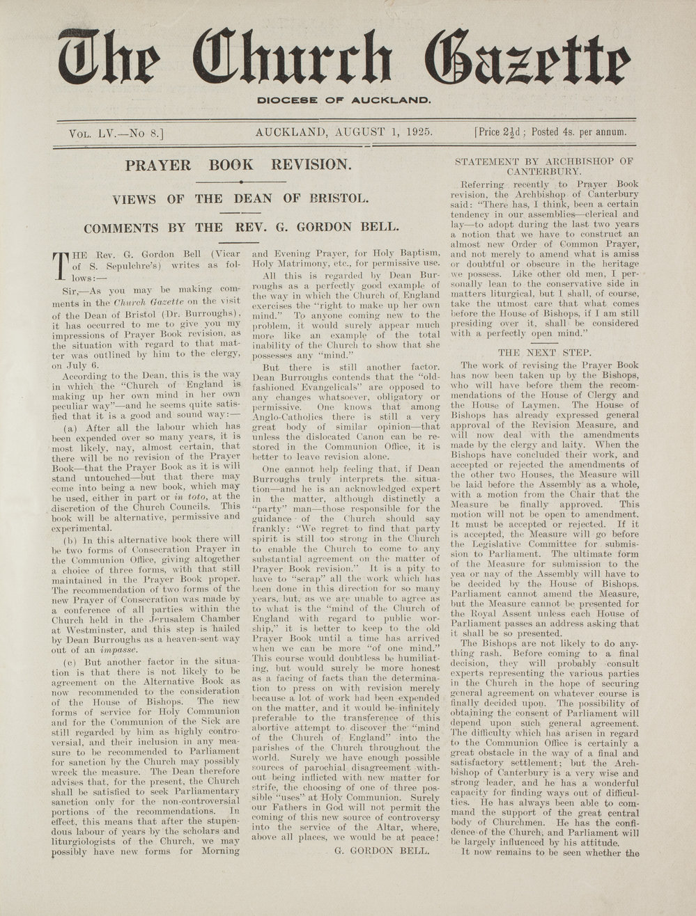 Church Gazette, Auckland: August 1925