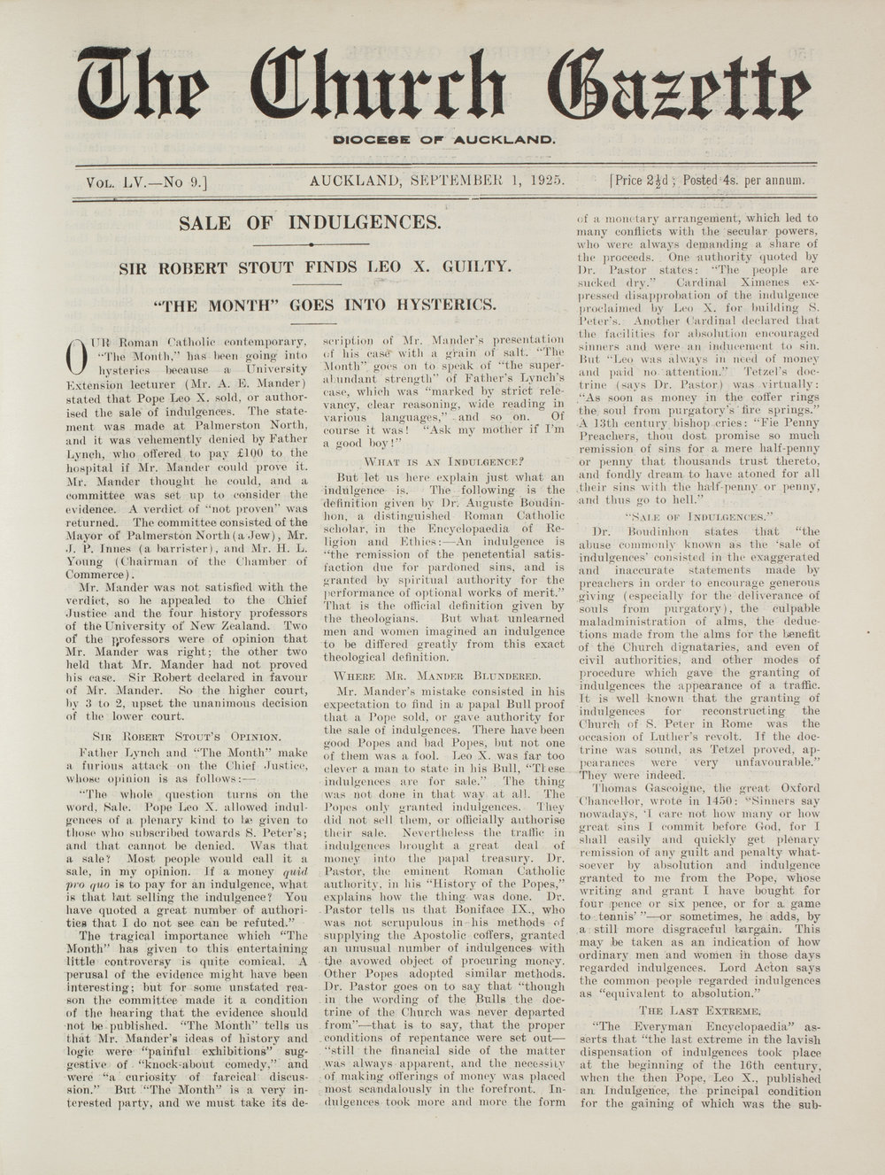 Church Gazette, Auckland: September 1925