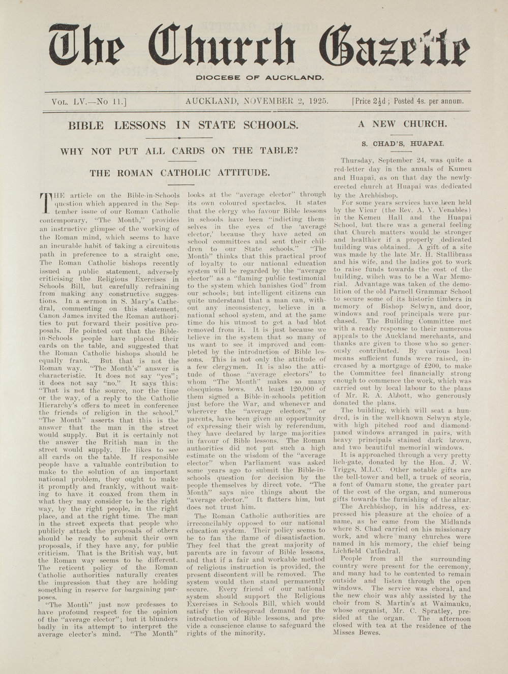 Church Gazette, Auckland: November 1925