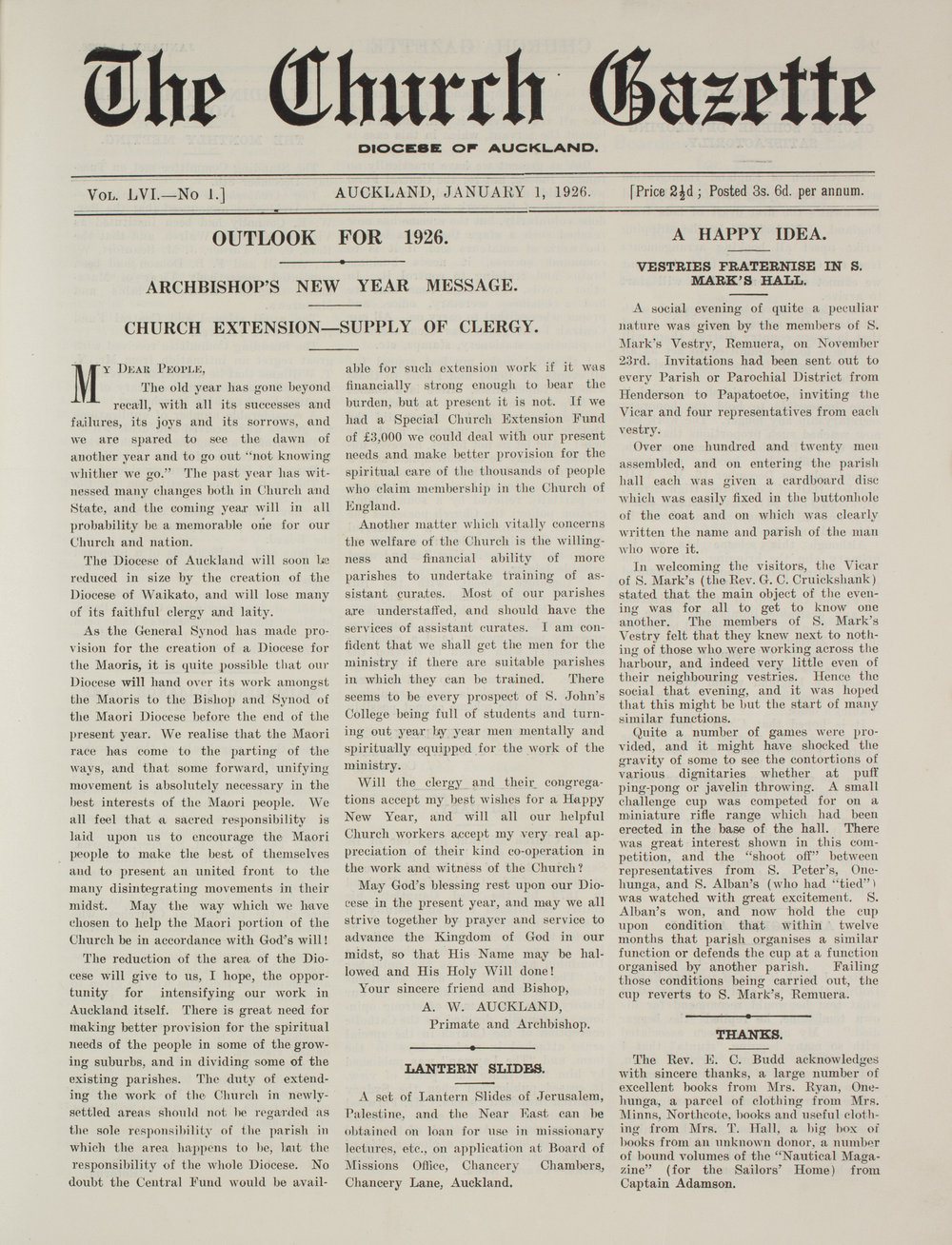 Church Gazette, Auckland: January 1926