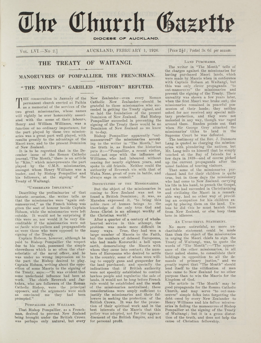 Church Gazette, Auckland: February 1926
