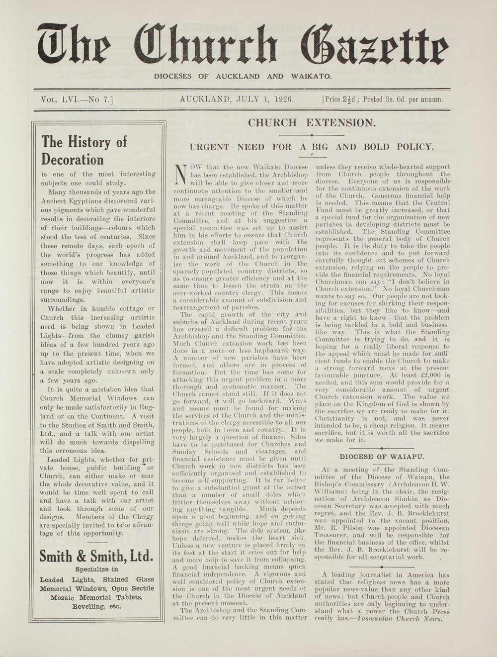 Church Gazette, Auckland: July 1926