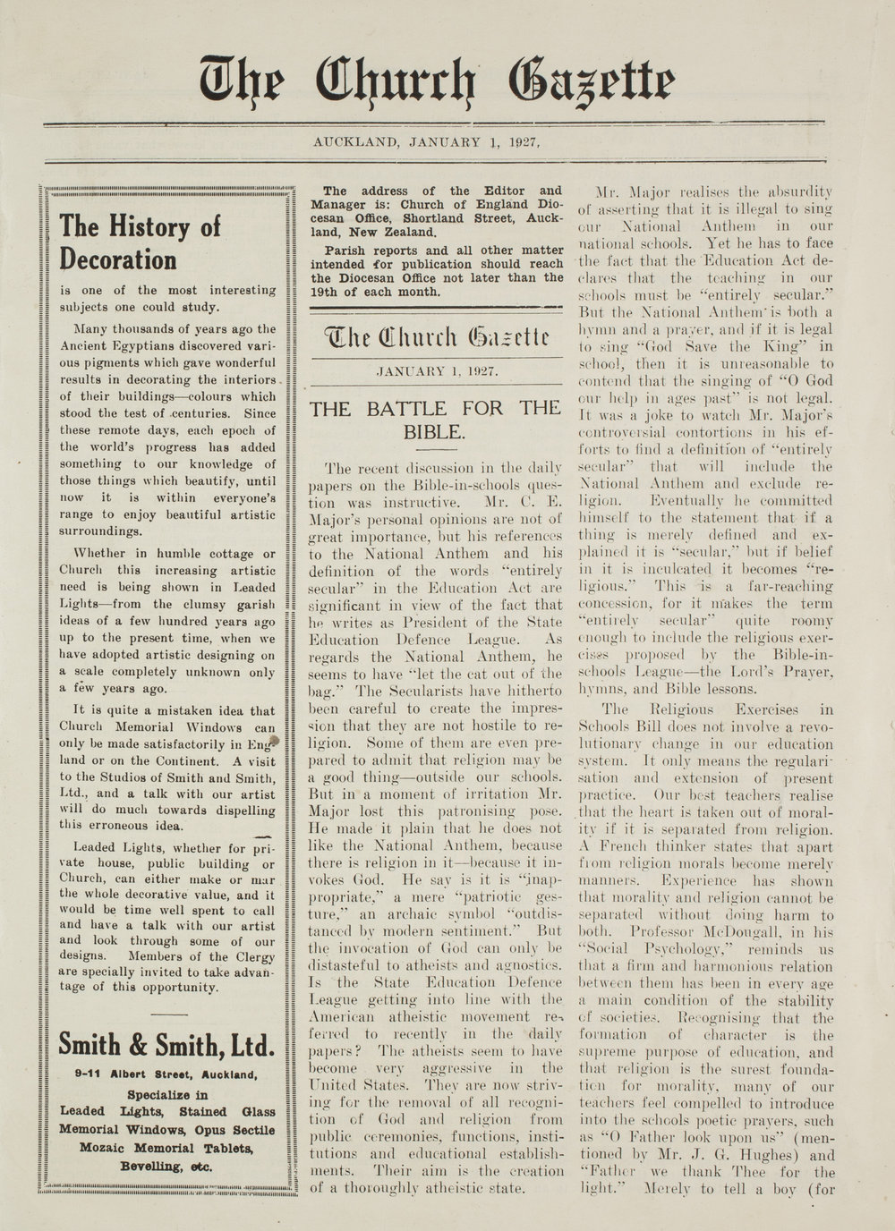 Church Gazette, Auckland: January 1927