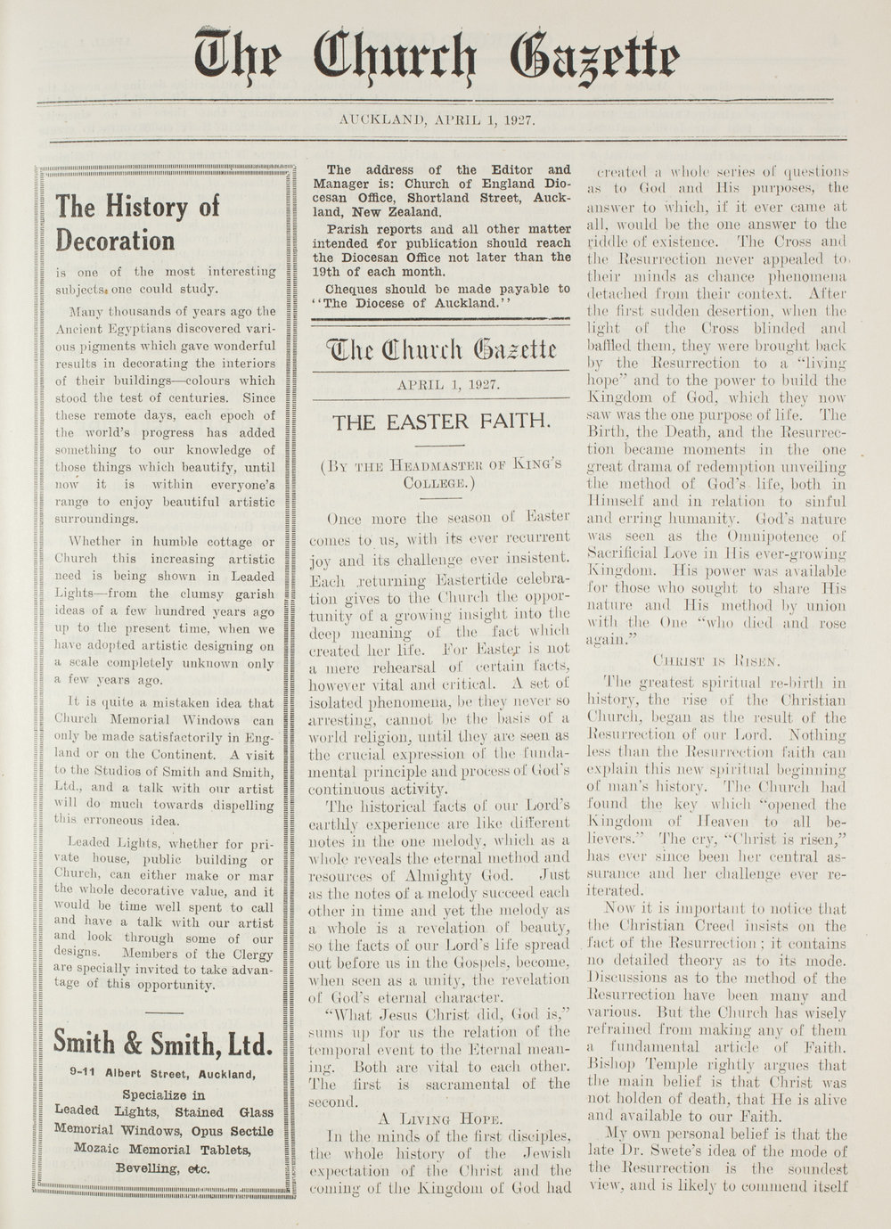 Church Gazette, Auckland: April 1927