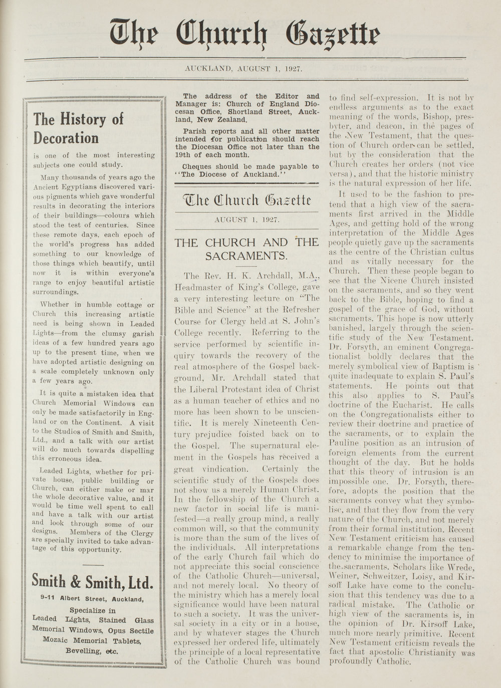 Church Gazette, Auckland: August 1927