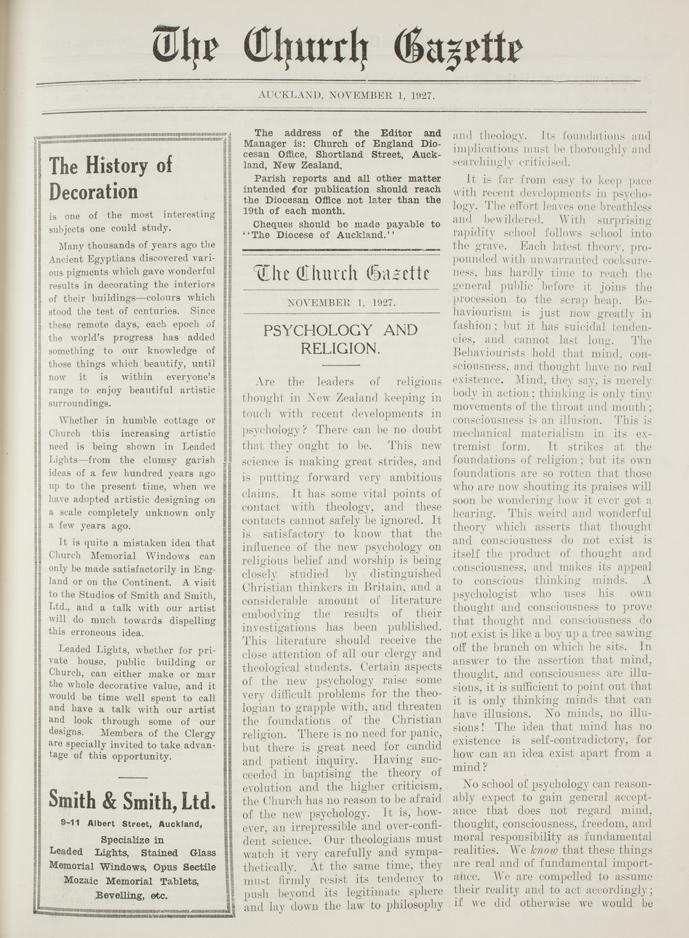 Church Gazette, Auckland: November 1927